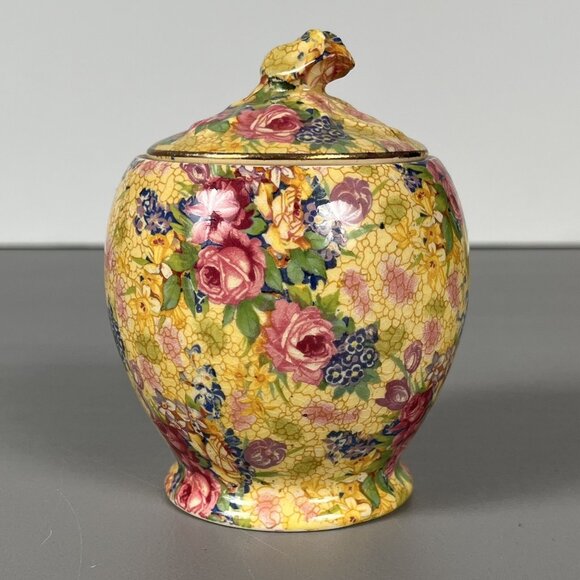 Royal Winton Other - RARE Vtg Welbeck Royal Winton ROSEBUD Chintz Decor On Yellow Jam/Jelly & Lid